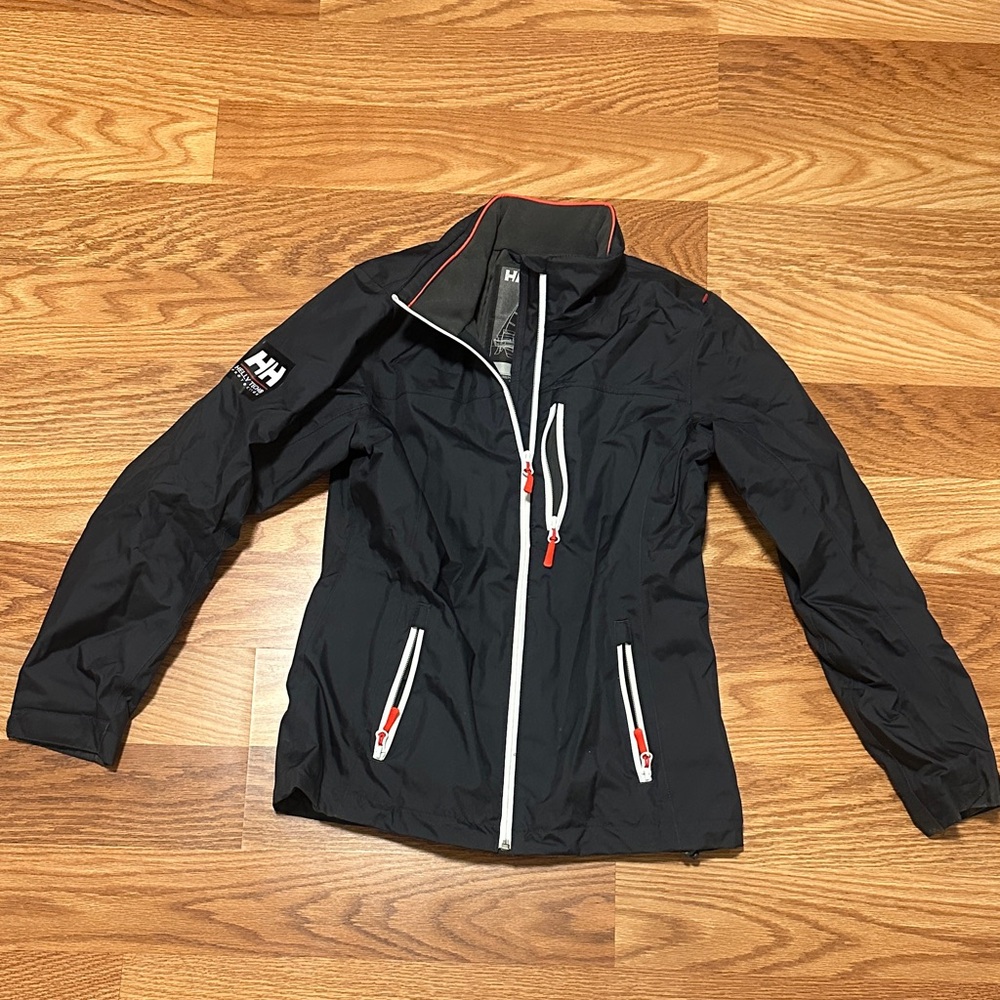 Helly Hansen Black Jacket with White Zippers and Red Accents